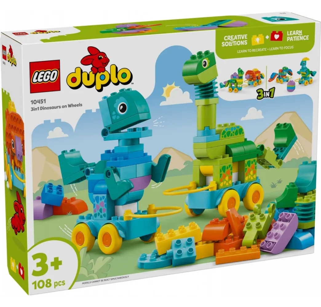 LEGO DUPLO Dinozaury na kółkach – klocki edukacyjne dla dzieci