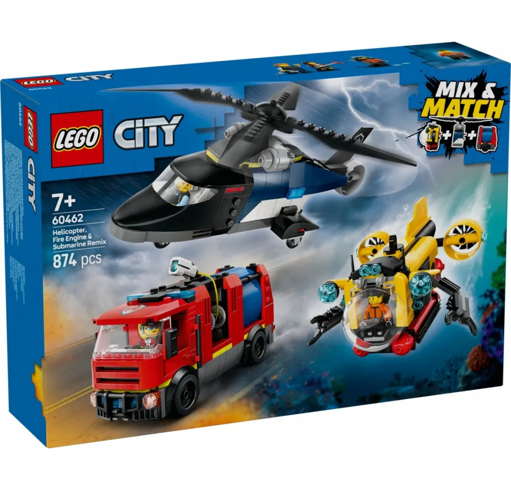 LEGO City helikopter, wóz strażacki i łódź – klocki konstrukcyjne