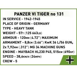 Panzer VI Tiger I Historical Collection – klocki konstrukcyjne Cobi