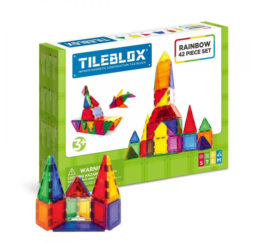 Magformers Tileblox Zestaw tęczowy – klocki magnetyczne 42 el.