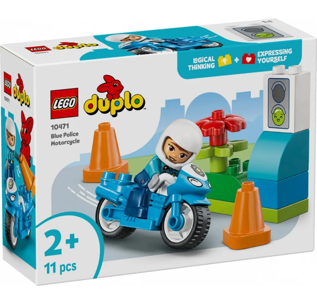 LEGO DUPLO Niebieski motocykl policyjny – klocki 2+
