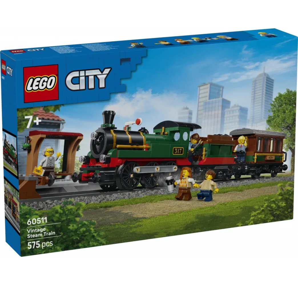 LEGO City Retro pociąg z lokomotywą parową 7+