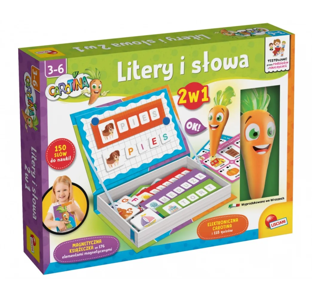 Carotina Litery i słowa 2 w 1 gra edukacyjna Lisciani